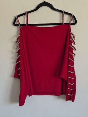 MARCIANO | red Blouse Top cold-shoulder rhinestone embellishments Sz M
